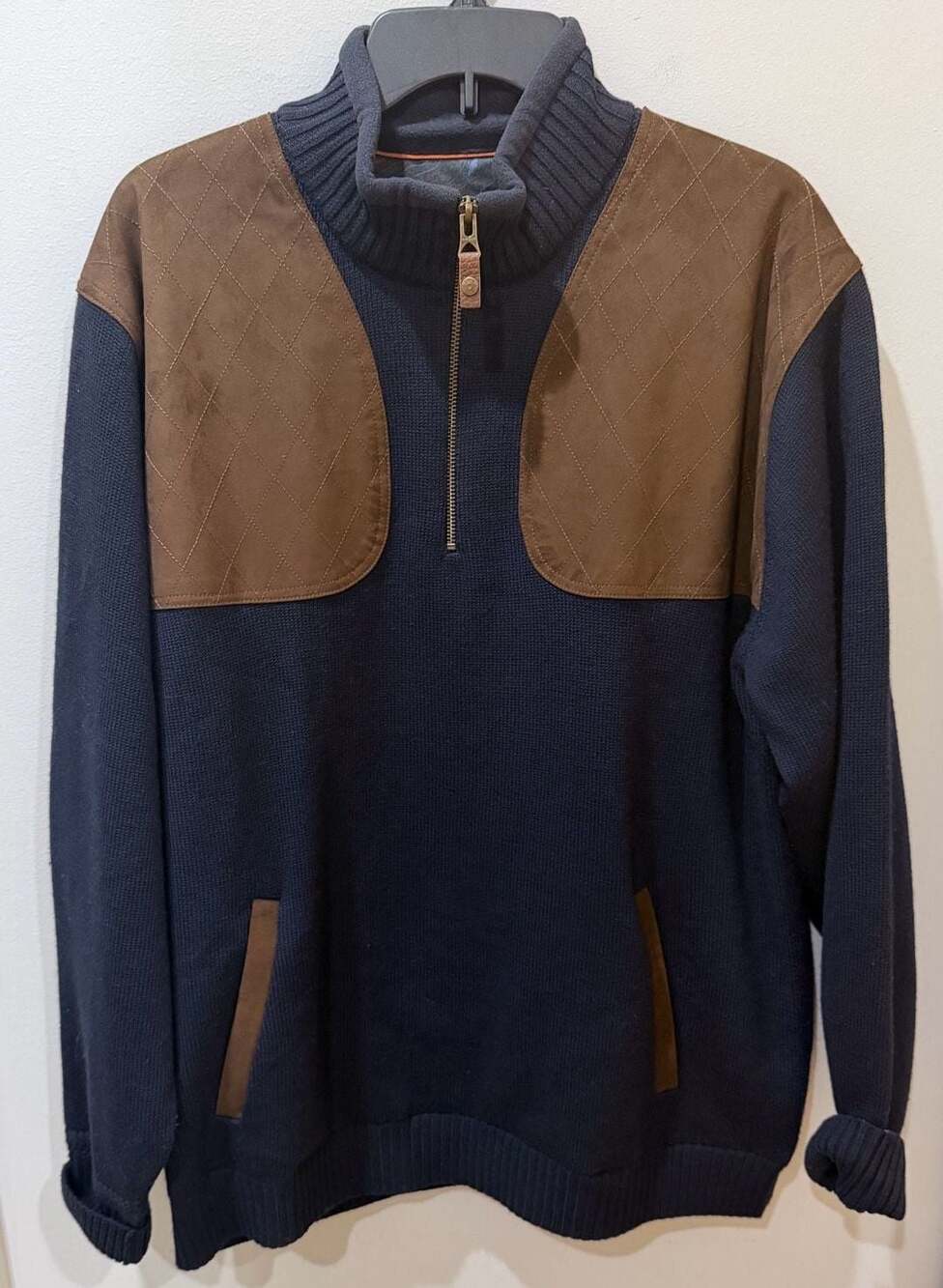 Orvis Uplander 1/4 Zip Sweater Size L Wool Suede